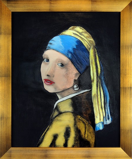 Das Mädchen mit dem Perlenohring, Kunst von Yamelis Kimpel. Bild auf Leder